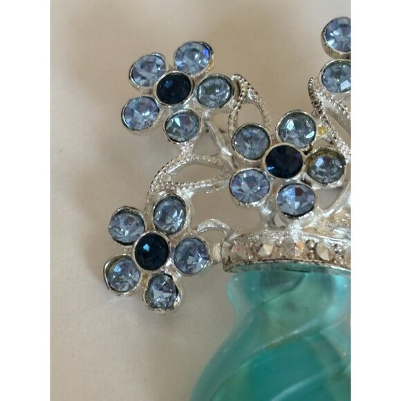 Avon Pin Brooch Jewelry Flower Vase Blue Turquoise Color Rhinestones Silver Tone - Picture 3 of 6